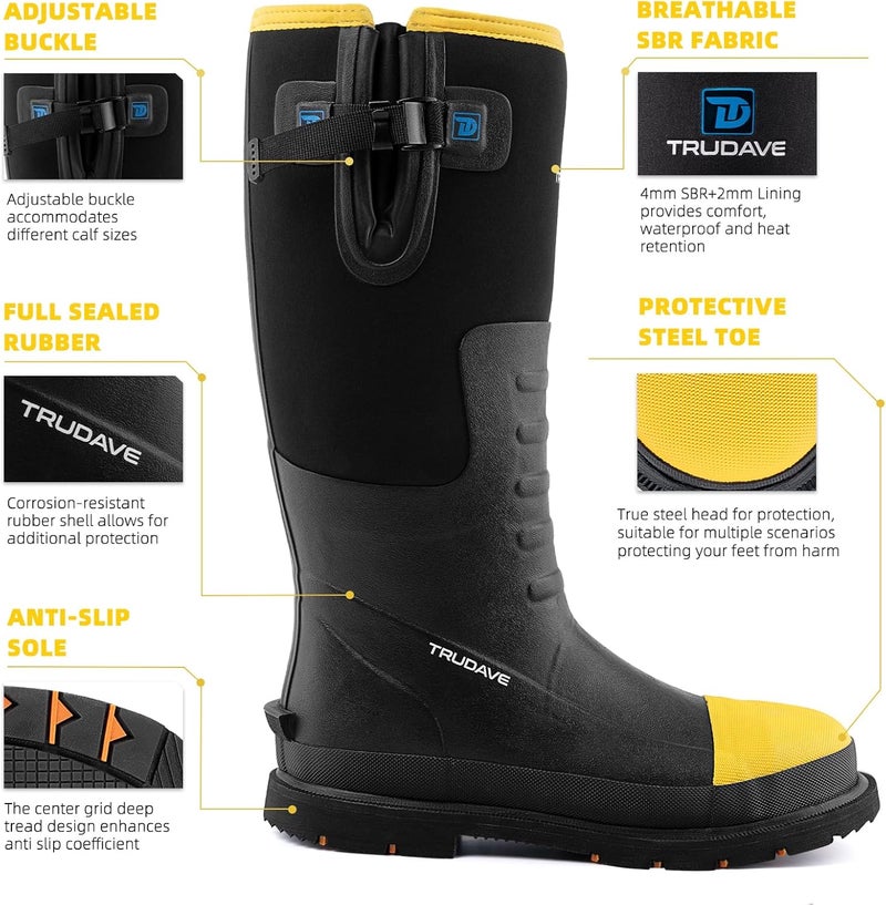 Trudave Store Steel Toe Rubber Boots for Men with Steel Shank, Anti Slip Waterproof Mens Mud Boots Hunting Work Boots, Durable Rain Boots for Construction, Farming, Size 6-14 - Image 4